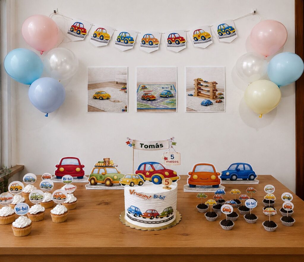 Festa de mesversário real para menino decorado com o tema de carrinhos