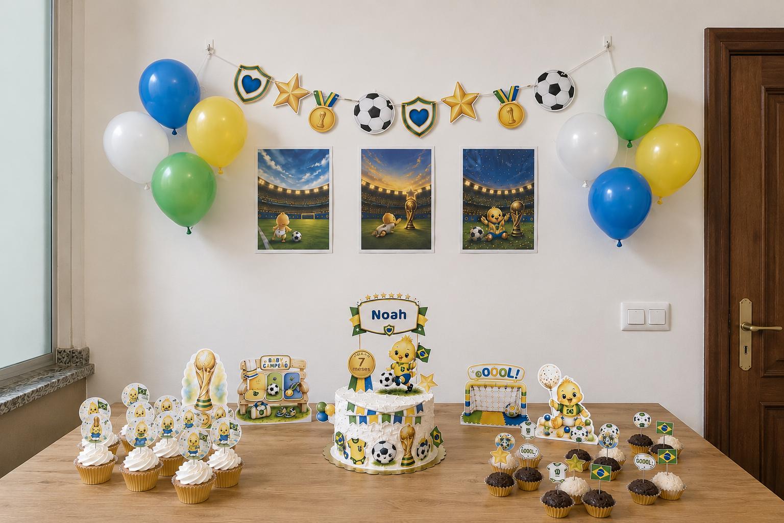 festa de mesversario com o tema da primeira copa do bebê com itens relacionados a copa do mundo