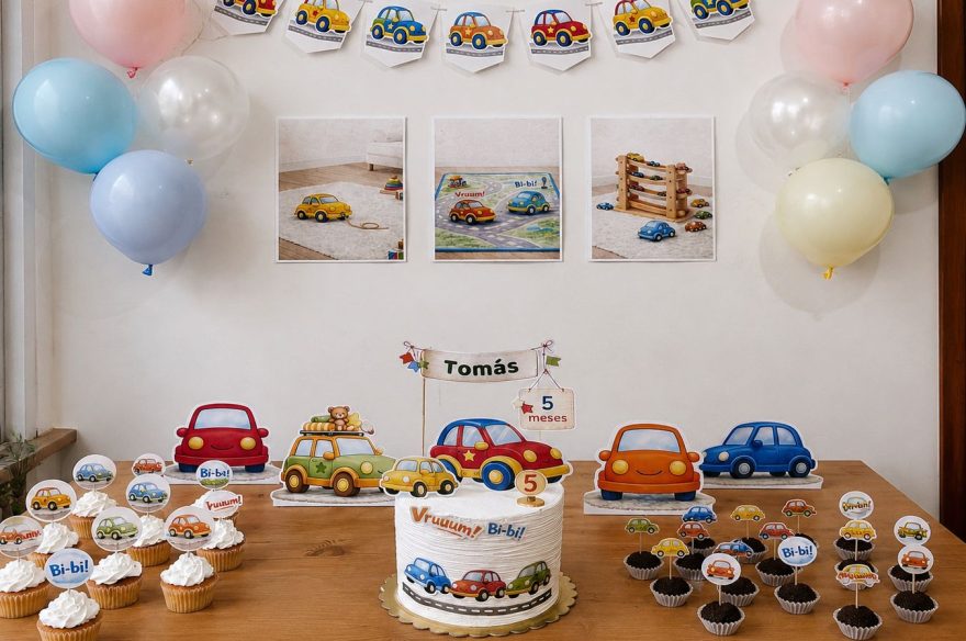 Festa de mesversário real para menino decorado com o tema de carrinhos